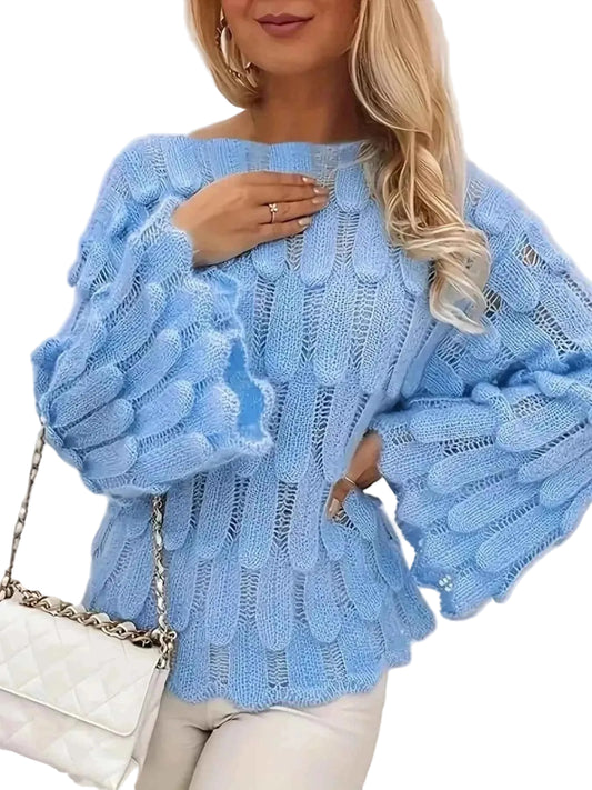 TEEK - Textured Knit Bell Sleeve Knit Top TOPS TEEK Trend Sky Blue S