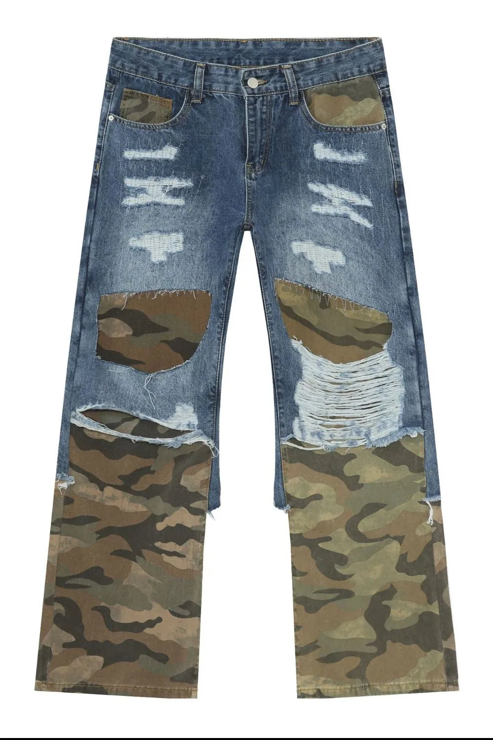 TEEK - Mens Distressed Camouflage Medium Wash Jeans JEANS TEEK Trend
