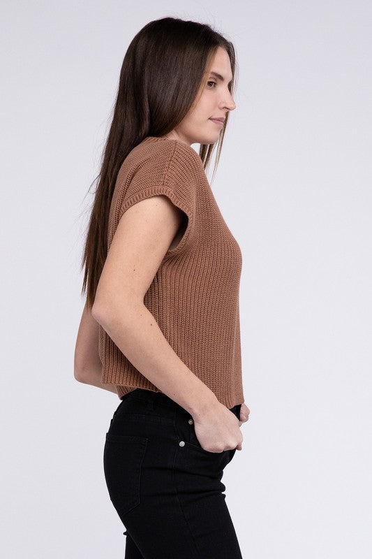 TEEK - Mock Neck Short Sleeve Cropped Sweater SWEATER TEEK FG   