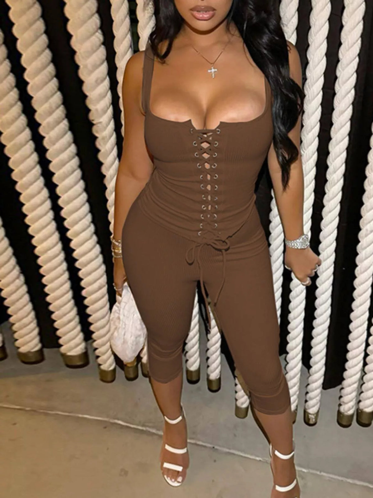 TEEK - Lace-Up Tank and Capris Set SET TEEK Trend
