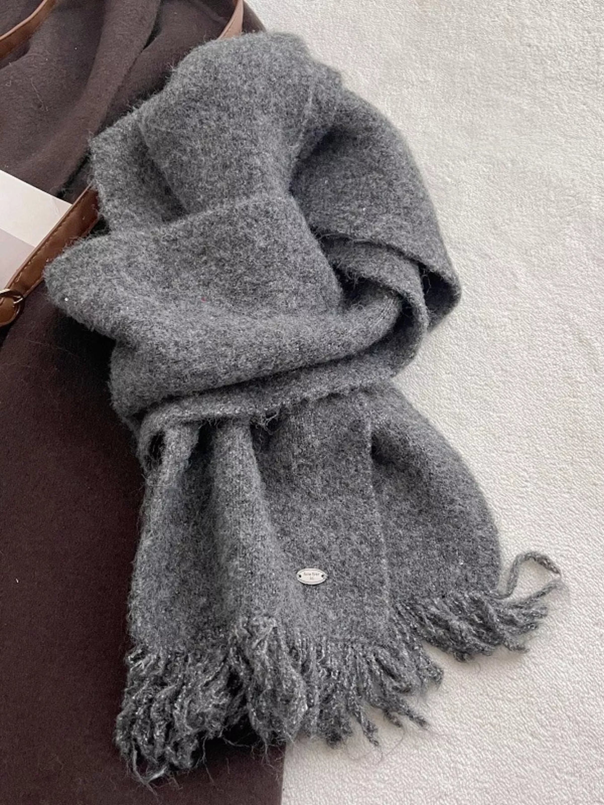 Fringe Hem Knitted Scarf Trendsi Dark Gray ONESIZE