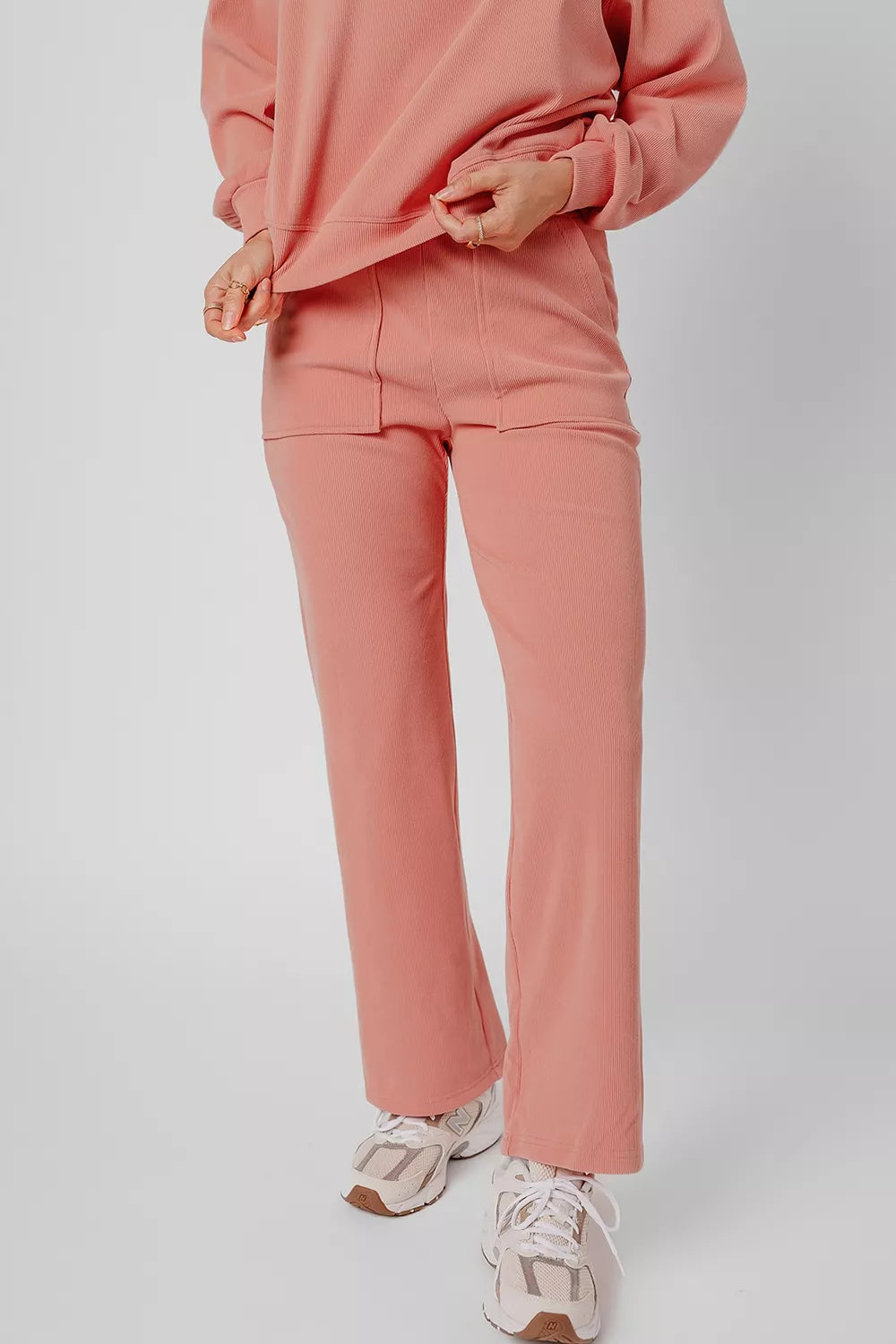 Ribbed Round Neck Top and Pants Set Trendsi