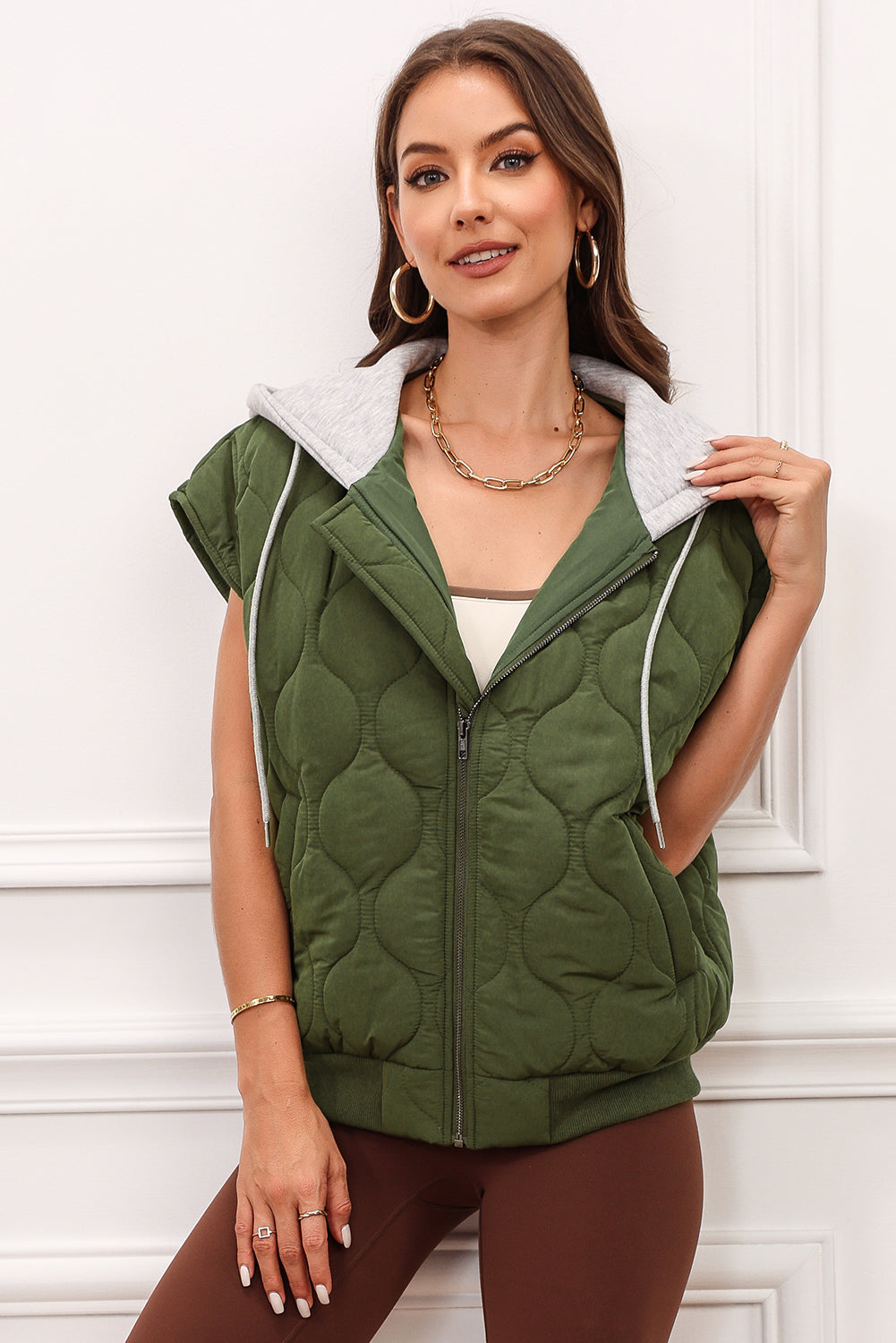 TEEK - Drawstring Zip Up Hooded Vest Coat JACKET TEEK Trend   