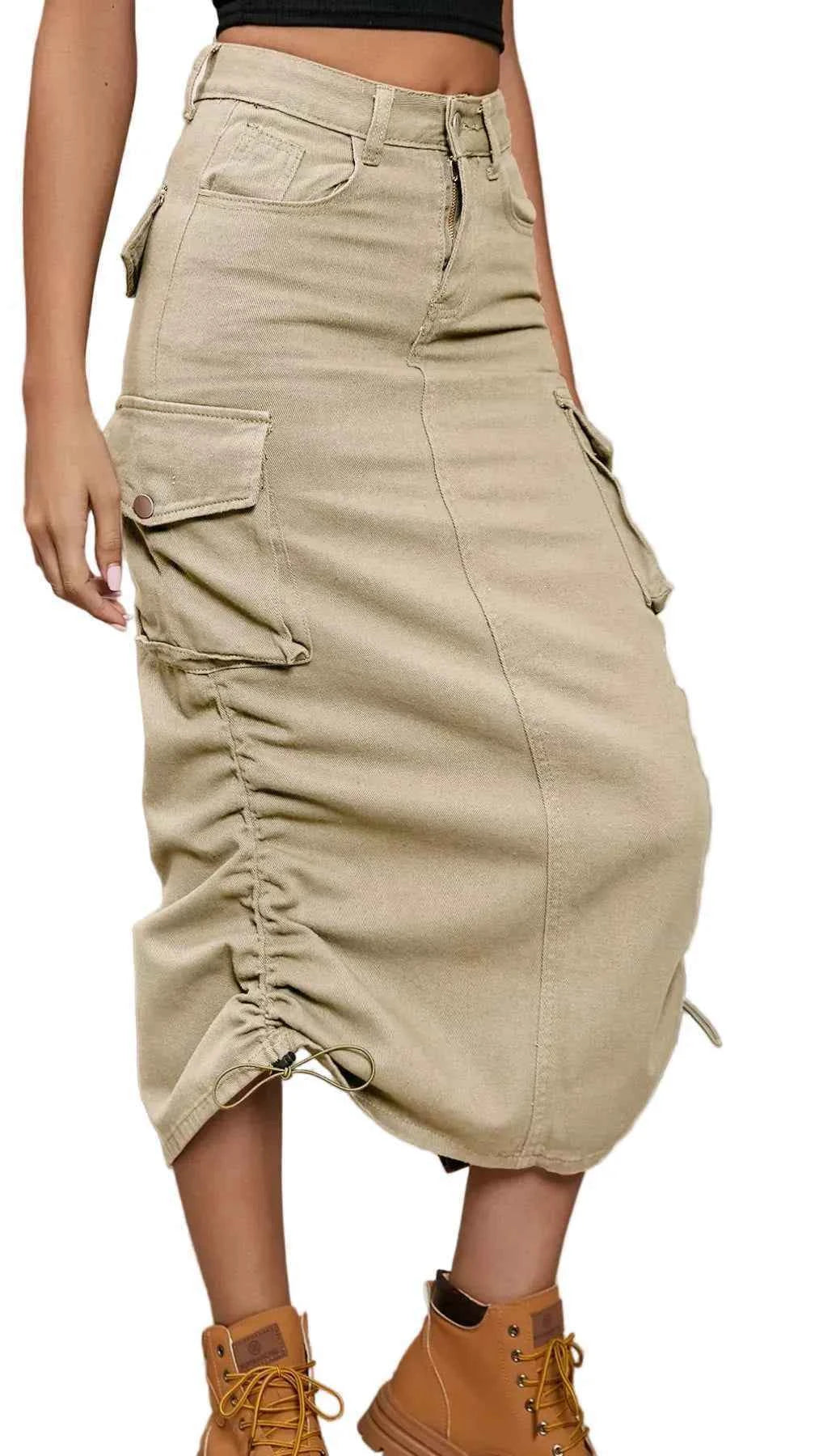 TEEK - Ruched Cargo Midi Skirt SKIRT TEEK Trend Khaki S