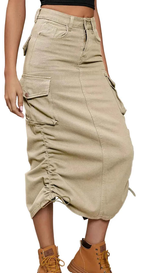 TEEK - Ruched Cargo Midi Skirt SKIRT TEEK Trend Khaki S