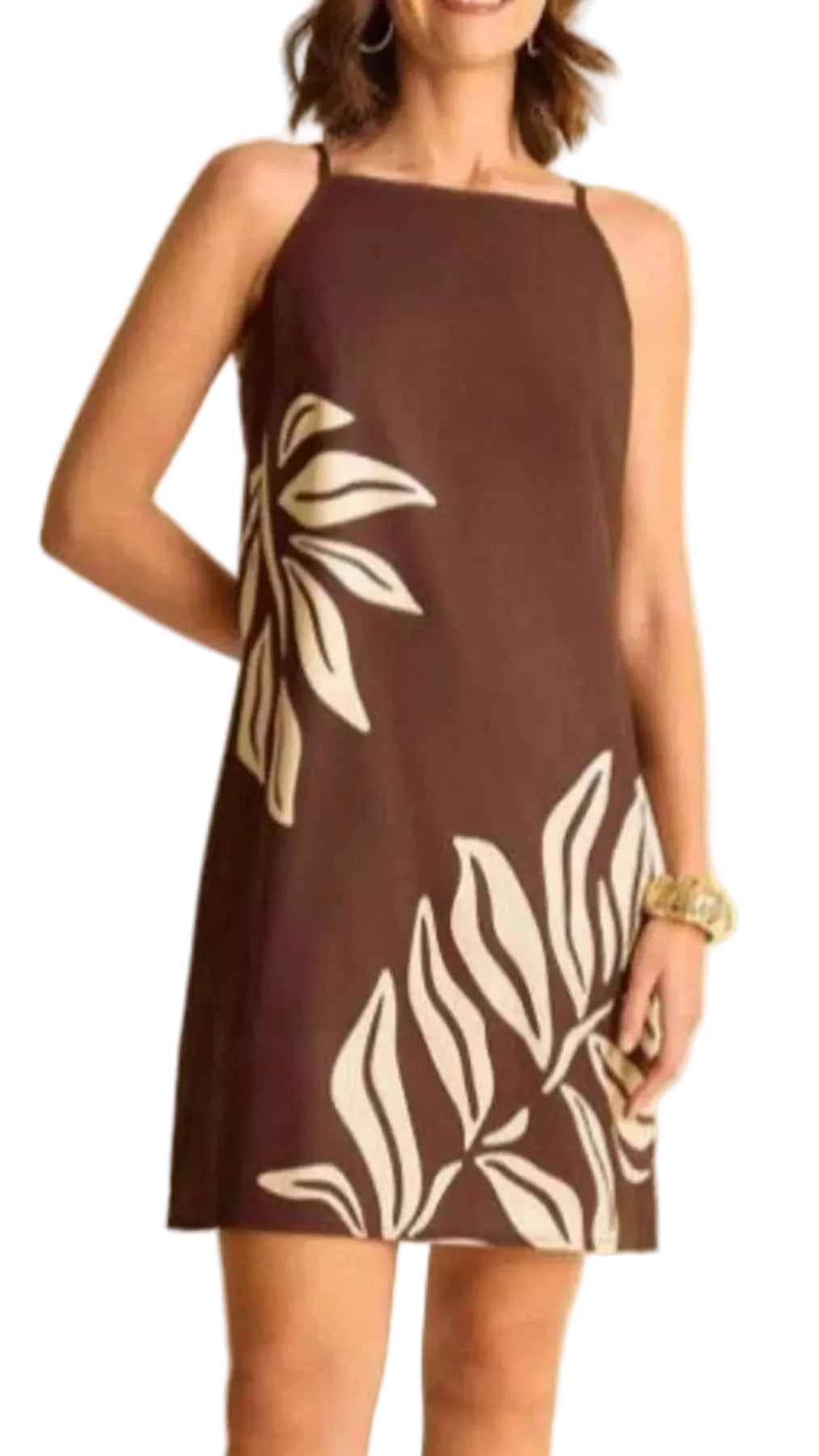 Tropical Print Sleeveless Mini Dress Trendsi Brown S