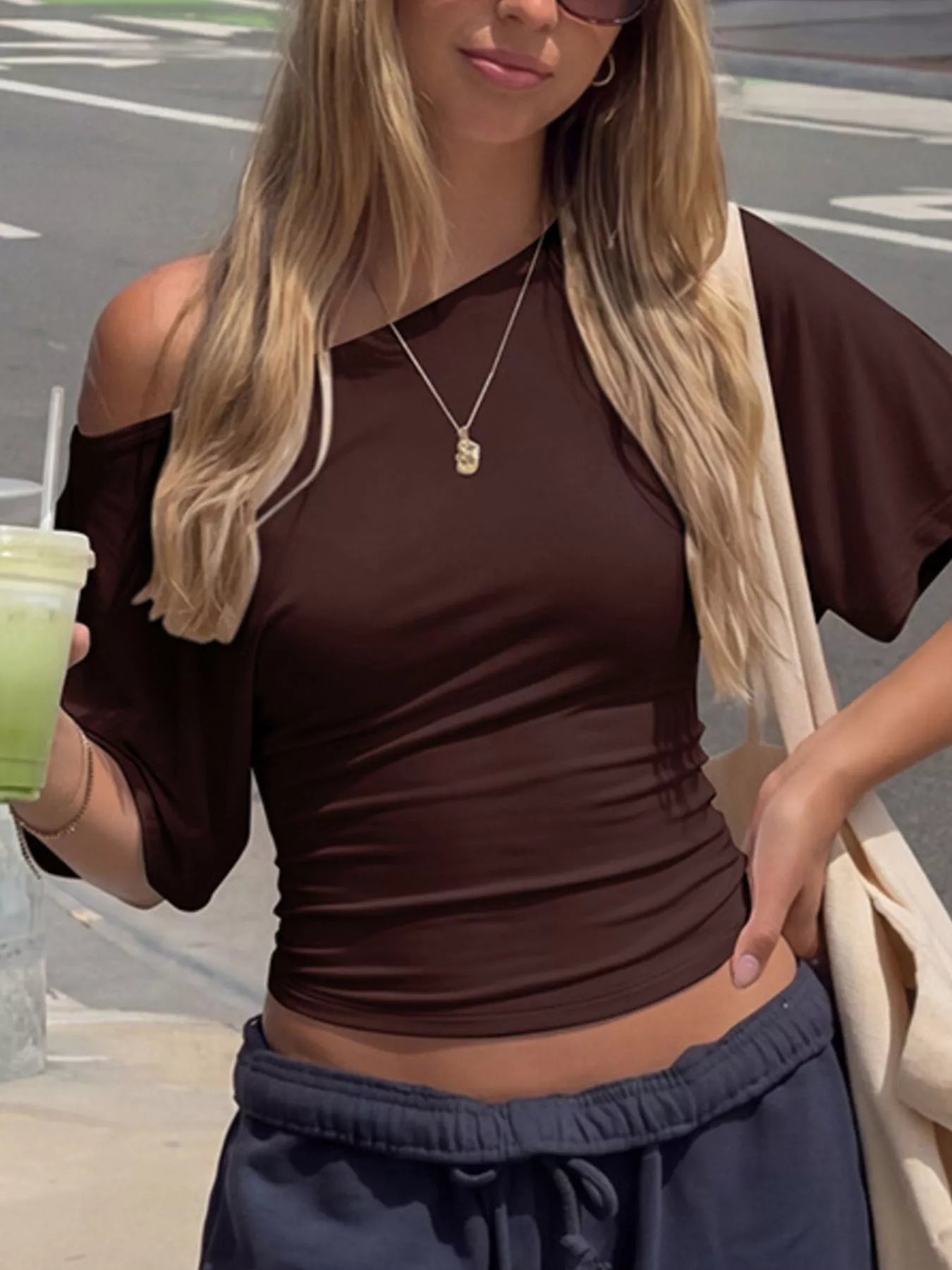 TEEK - Boat Neck Short Sleeve T-Shirt TOPS TEEK Trend Brown S