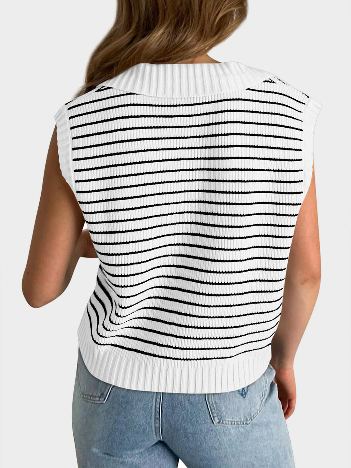 TEEK - Mandy Collared Neck Striped Sweater Vest TOPS TEEK Trend