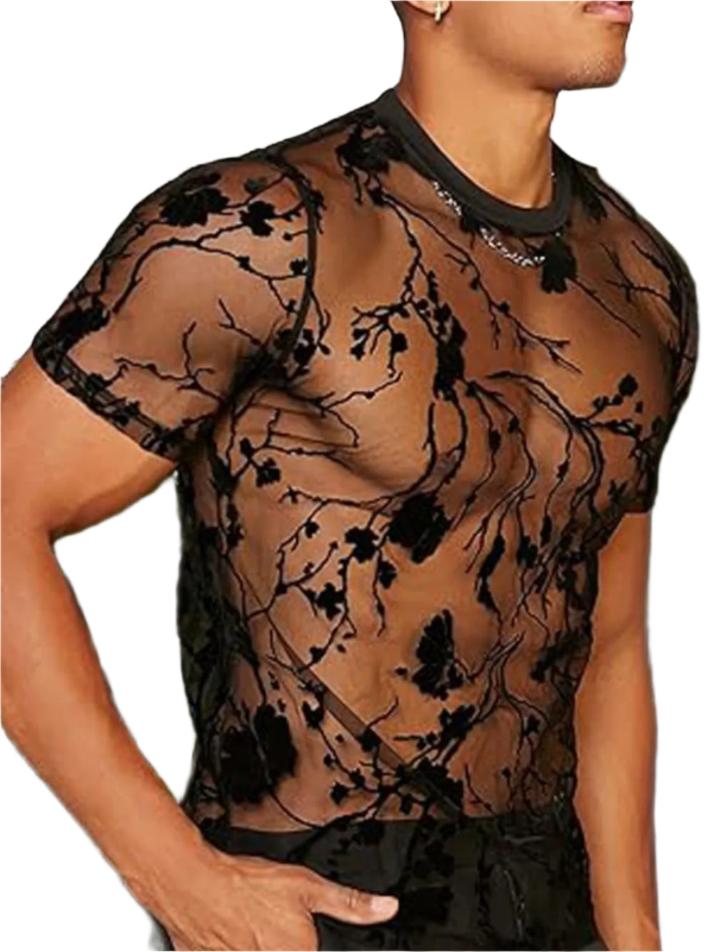 TEEK - Mens Black Round Neck Short Sleeve Sheer Top TOPS TEEK Trend S