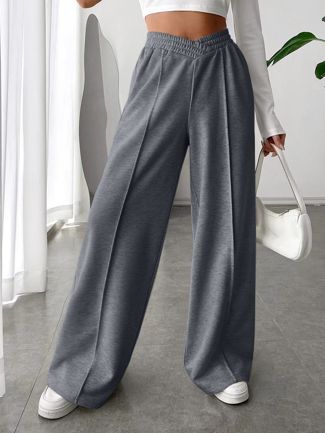 TEEK - Elastic Waist Wide Leg Pants PANTS TEEK Trend Dark Gray S