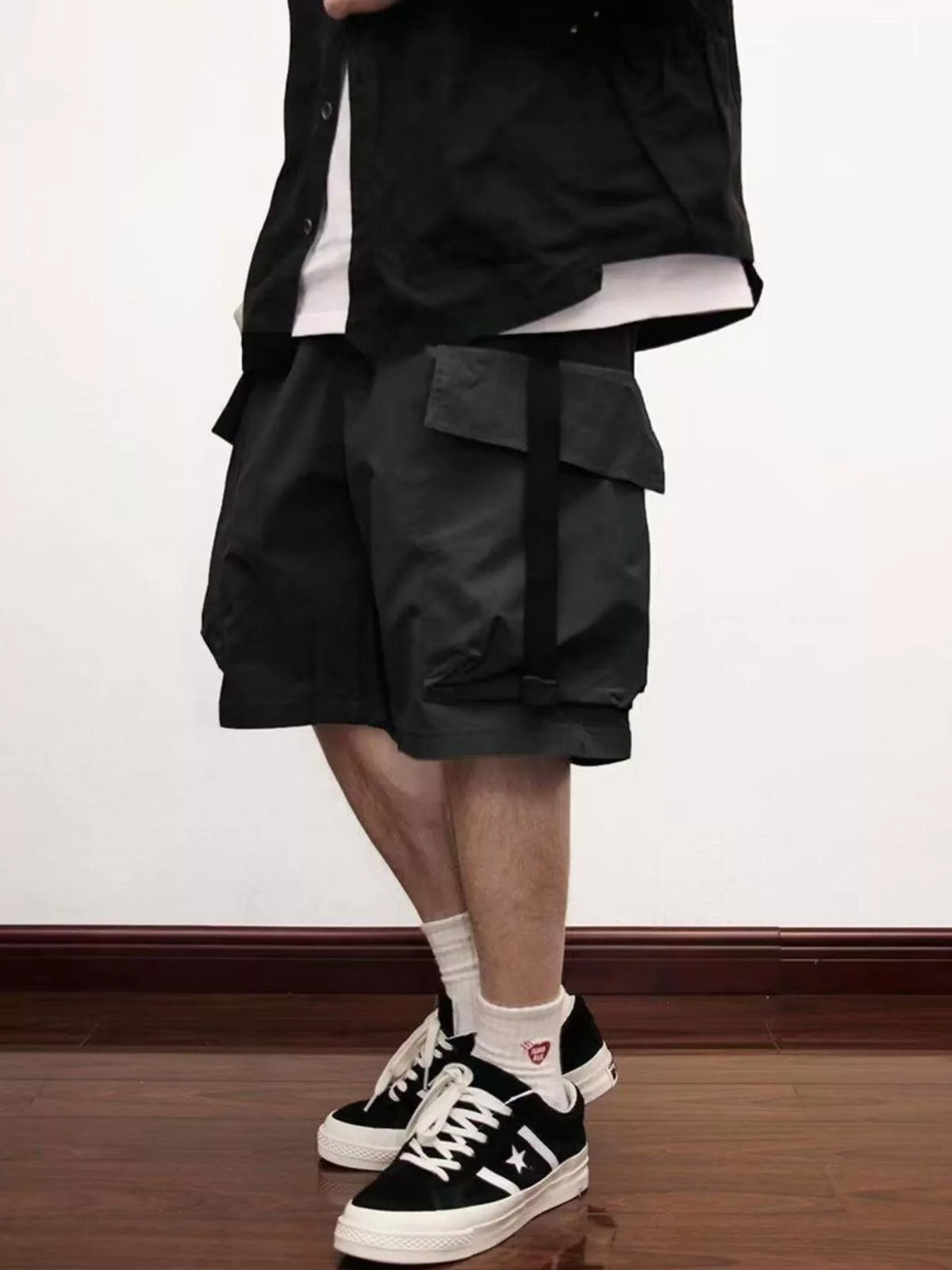 Men's Plus Size Loose Fit Cargo Shorts Trendsi Black M