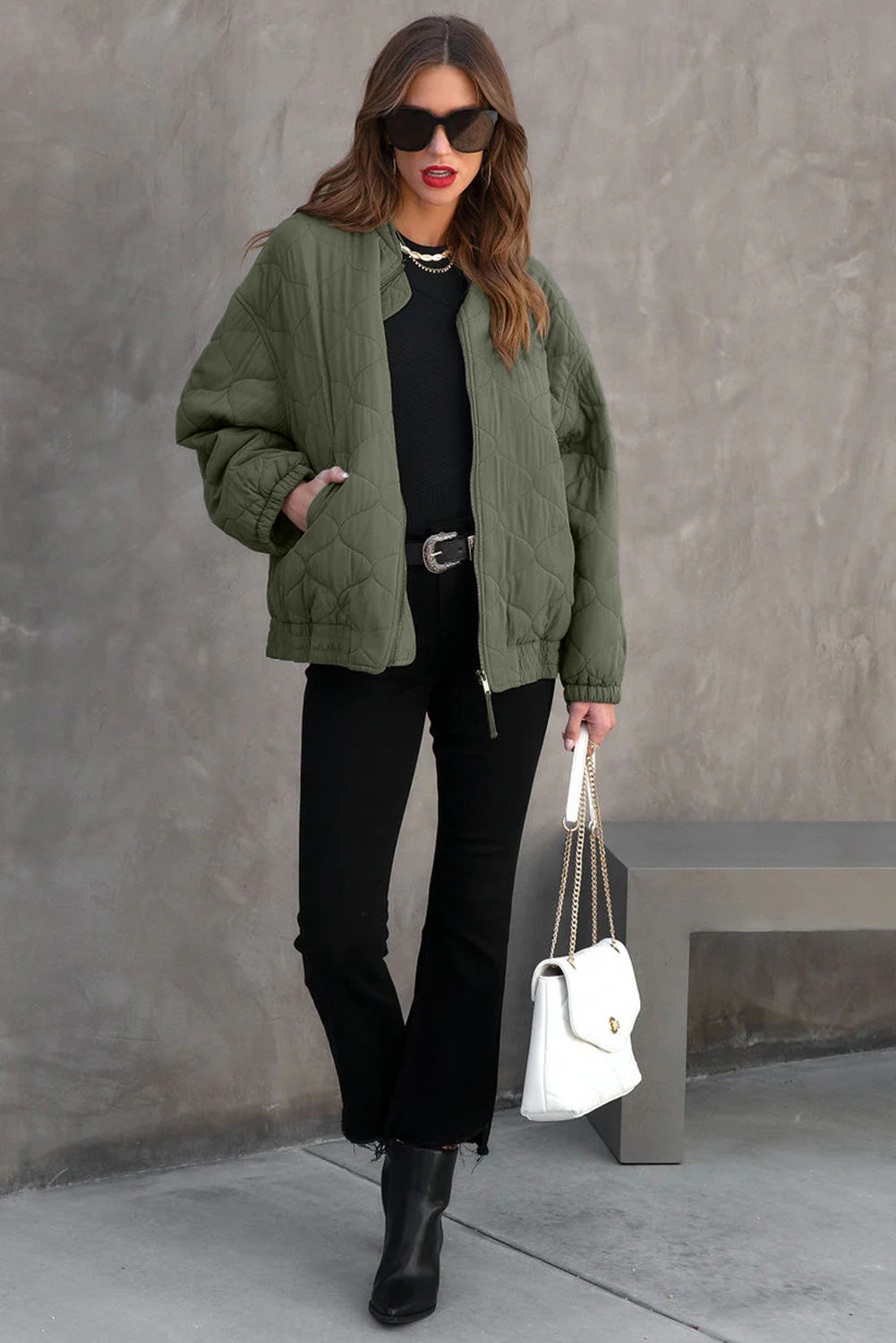 TEEK - Sage Zip Up Drop Shoulder Long Sleeve Puffer Jacket JACKET TEEK Trend