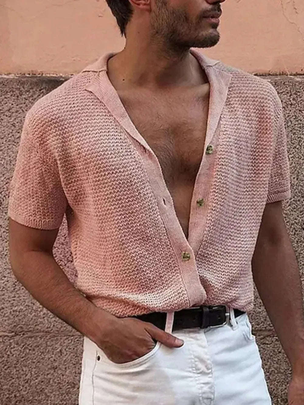 TEEK - Mens Button Down Short Sleeve Shirt TOPS TEEK Trend Dusty Pink S