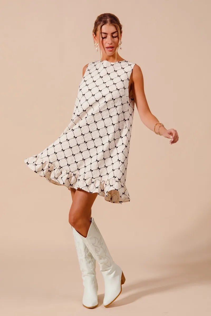 TEEK - Ivory Texture Bow Print Ruffle Dress DRESS TEEK Trend