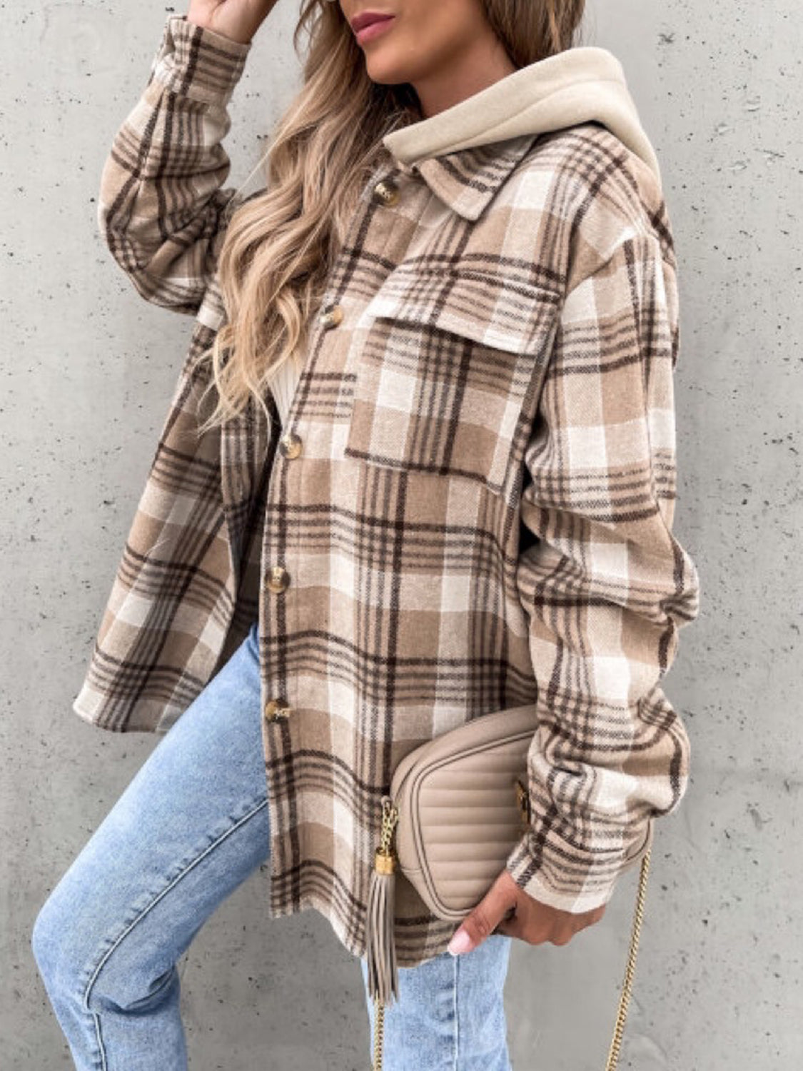 TEEK - Plaid Button Up Removable Hood Jacket JACKET TEEK Trend