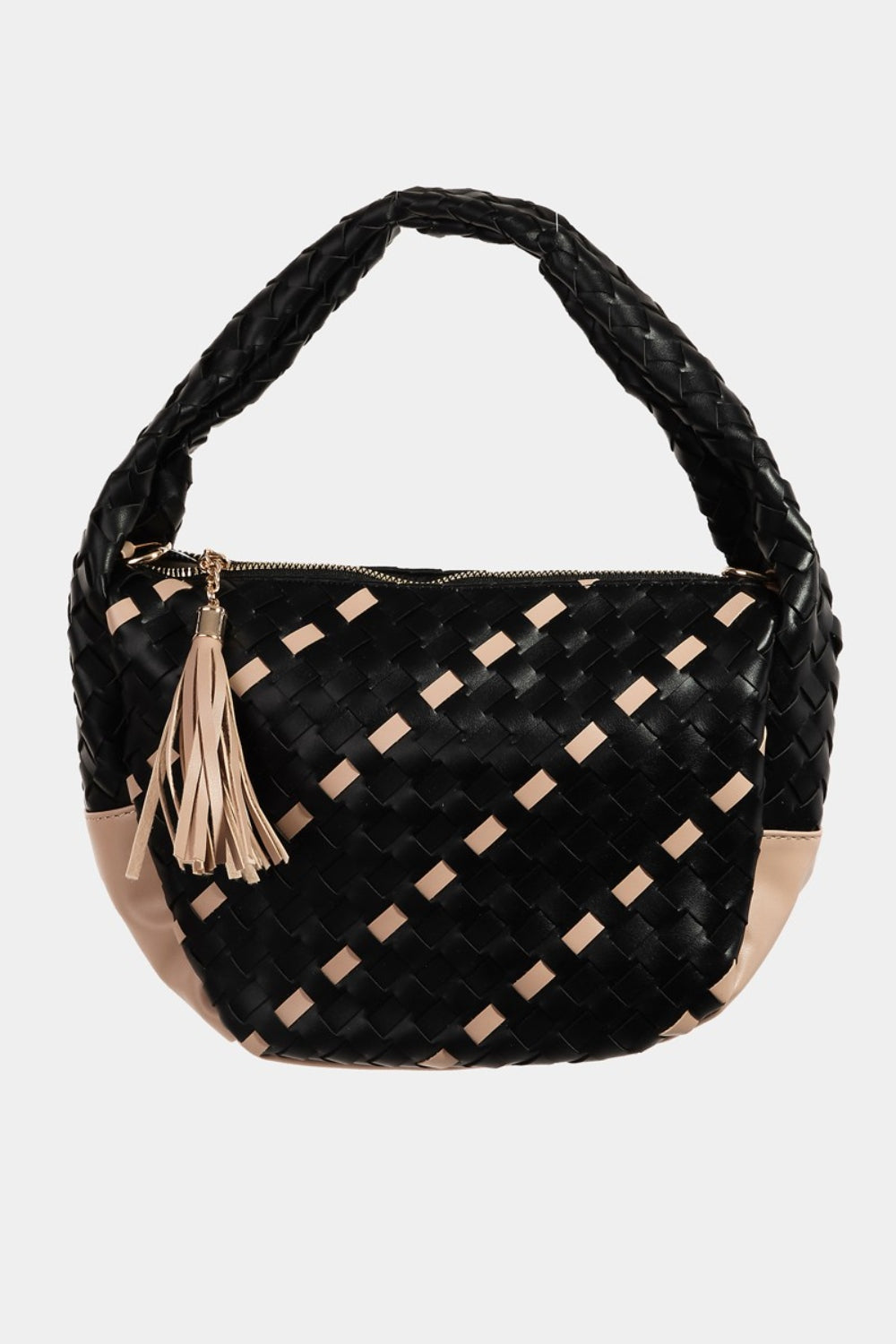 TEEK - Tassel Detail Weave Semi Circle Bag BAG TEEK Trend Black  