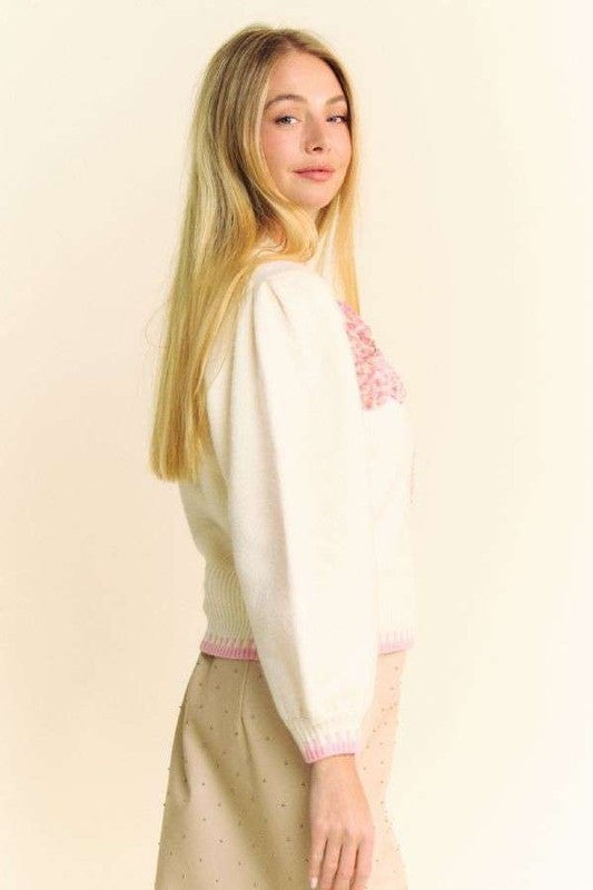 TEEK - Ivory Flower Patch Fuzzy Mock Neck Sweater TOPS TEEK Trend