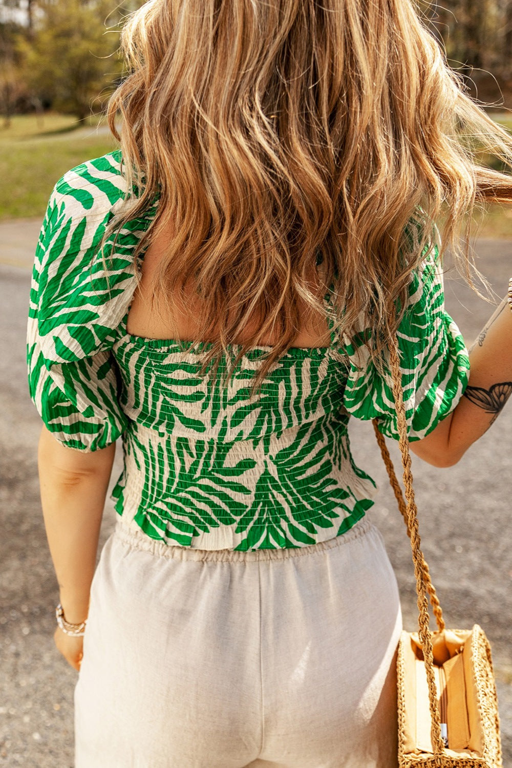 TEEK - Planted Green Smocked Short Sleeve Blouse TOPS TEEK Trend   