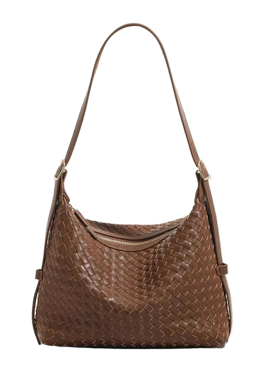 TEEK - Woven PU Leather Shoulder Bag BAG TEEK Trend Brown ONESIZE