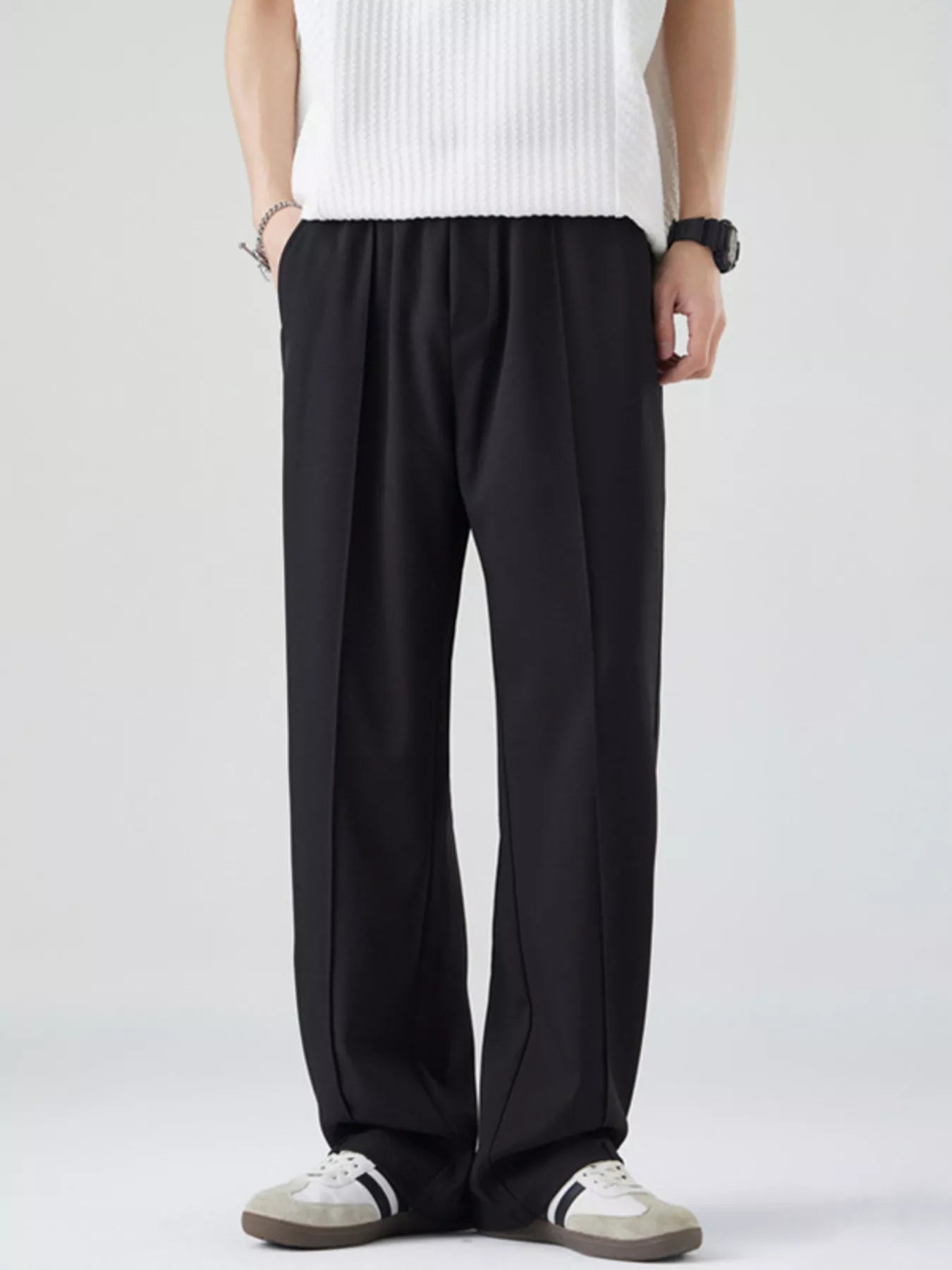 Men's Full Size Casual Loose Fit Drawstring Pants Plus Size Trendsi Black S