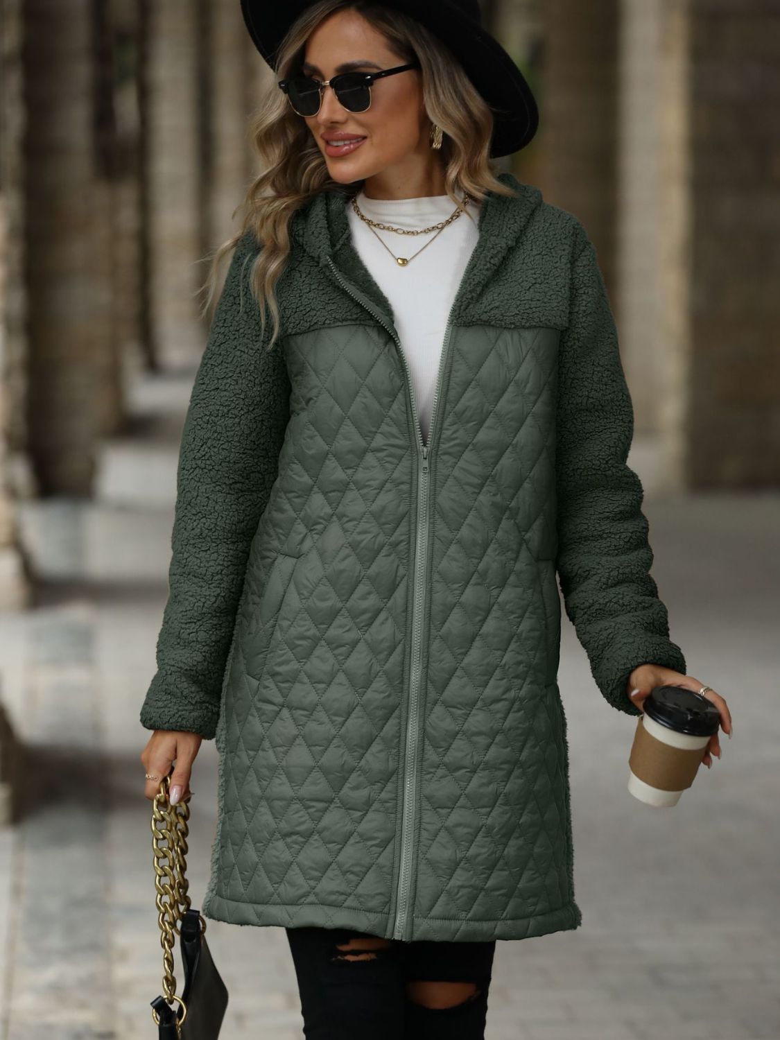 TEEK - Texture Zip Up Long Sleeve Hooded Coat COAT TEEK Trend Army Green S