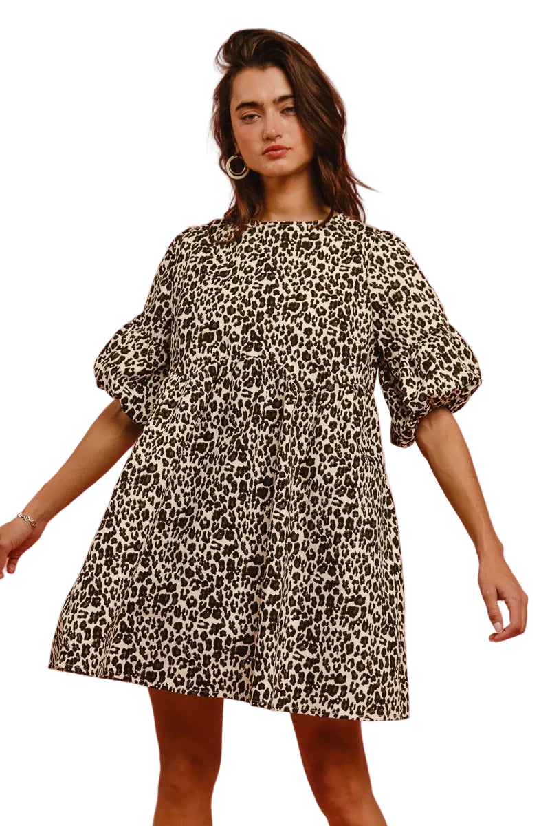 TEEK - Off White Leopard Back Contrast Tie Denim Dress DRESS TEEK Trend S