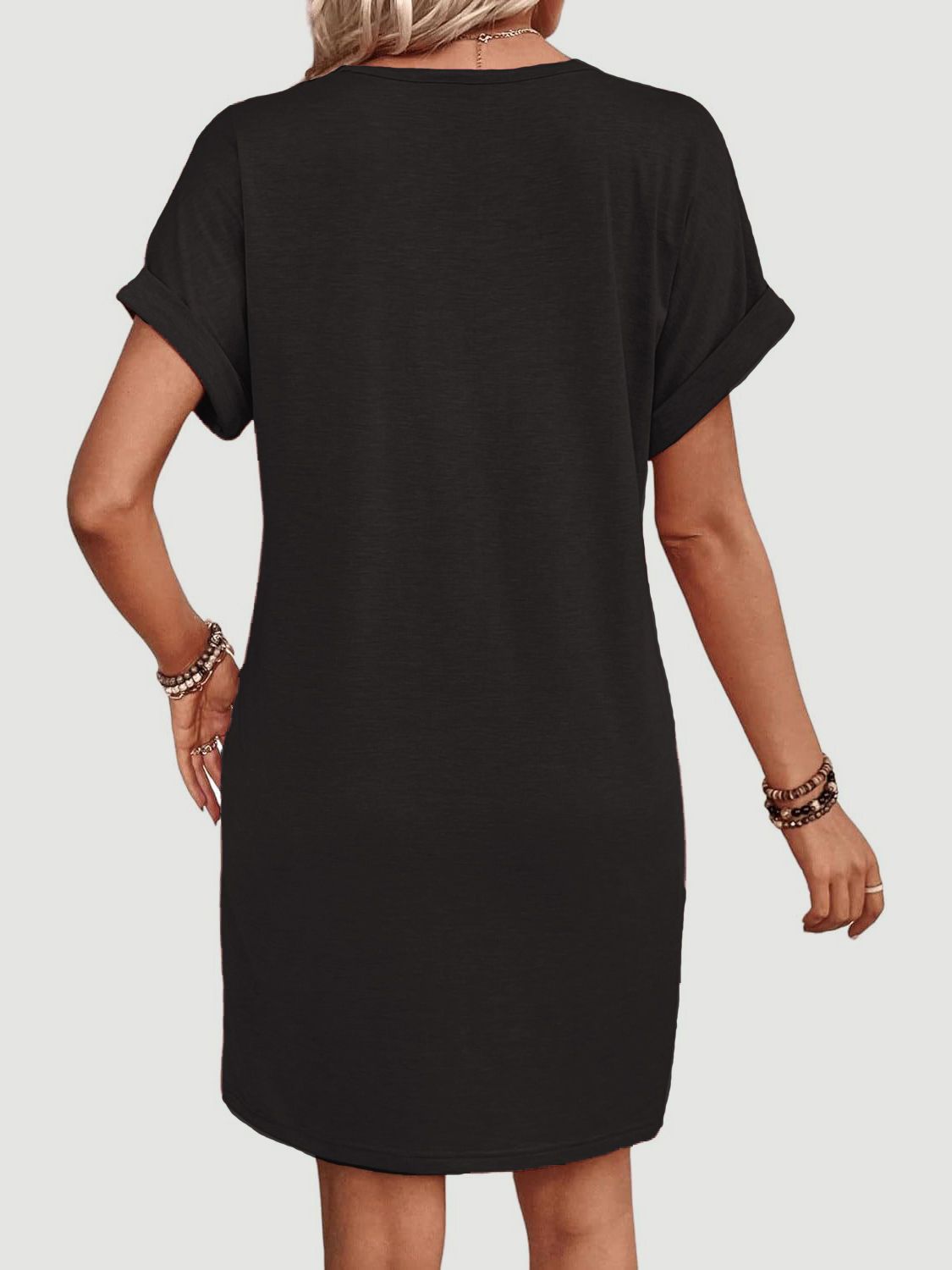 TEEK - Quarter Button V-Neck Short Sleeve Dress DRESS TEEK Trend   