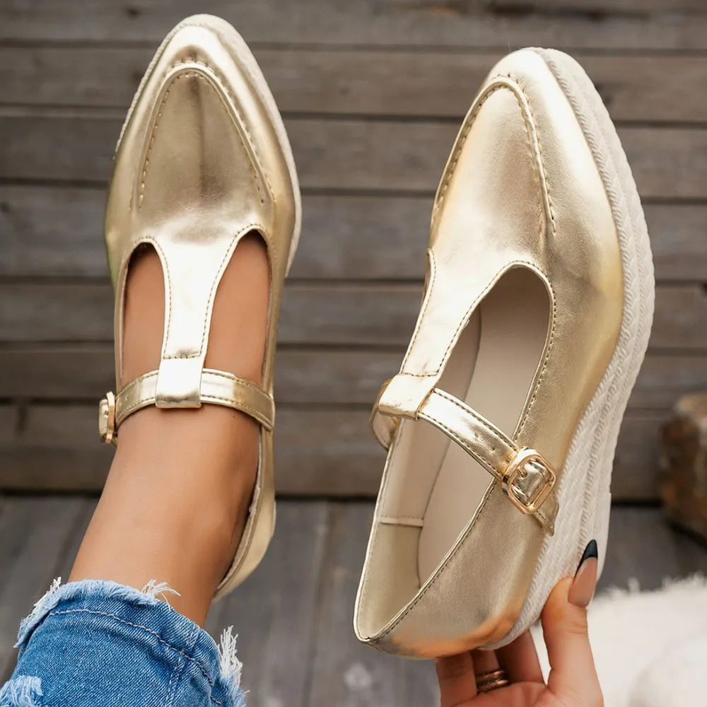TEEK - Point Toe Faux Flats Loafers SHOES TEEK Trend Gold 36(US5)