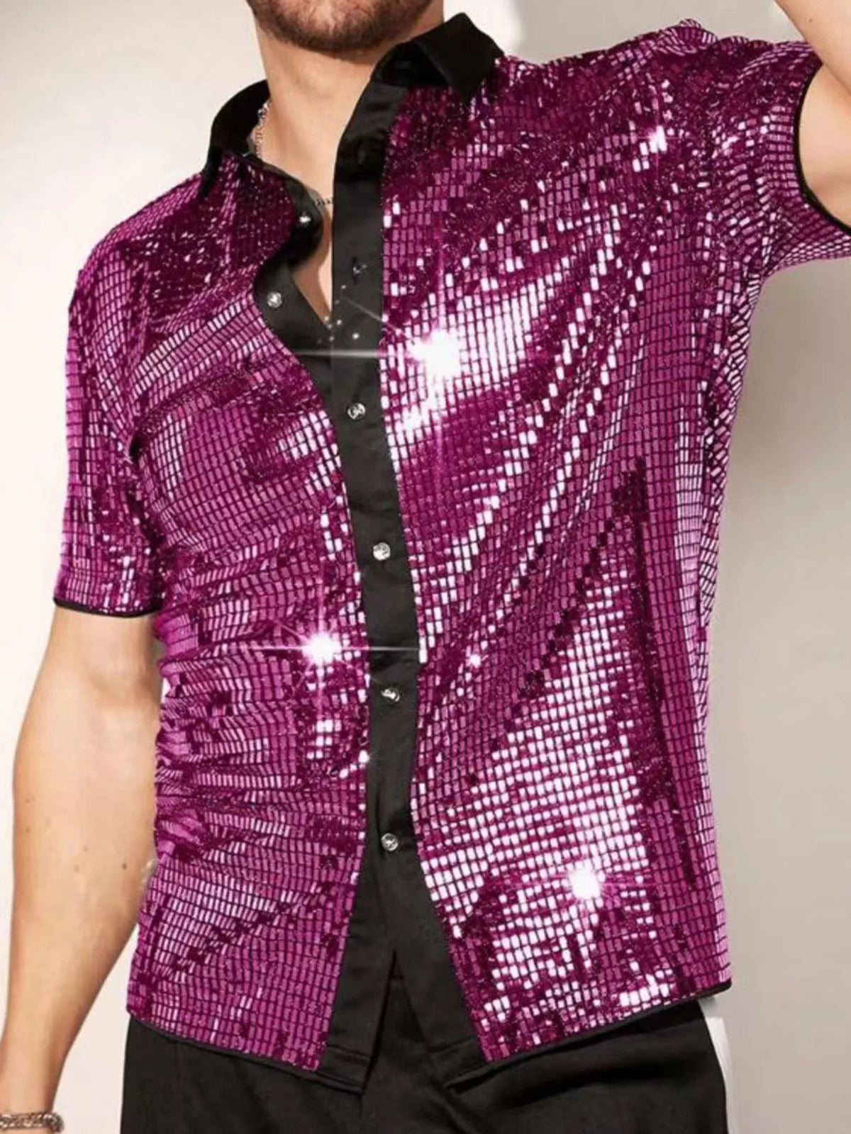 Men's Sequin Button Up Shirt Trendsi Purple S