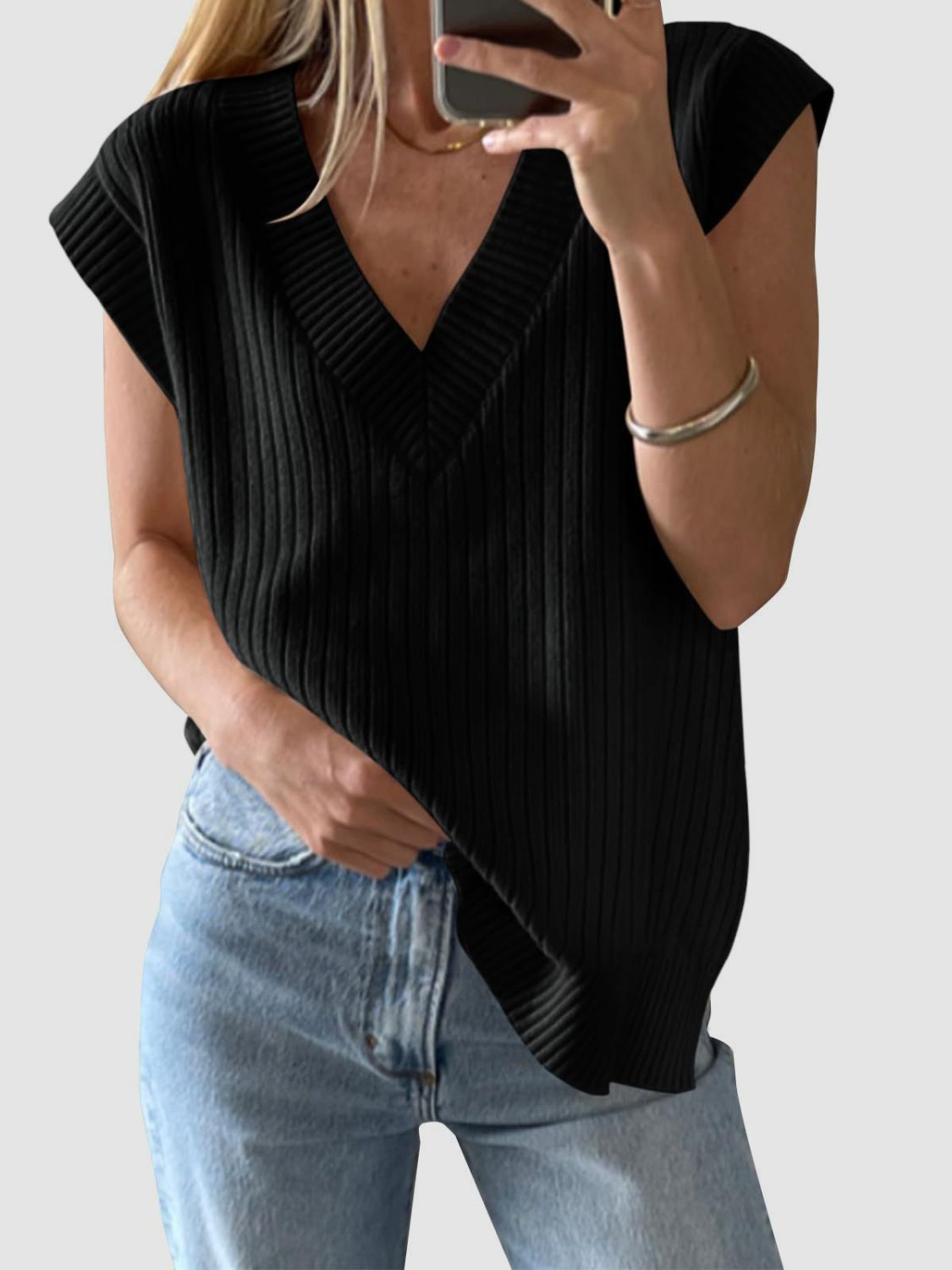 TEEK - Mandy Ribbed V-Neck Sweater Vest TOPS TEEK Trend