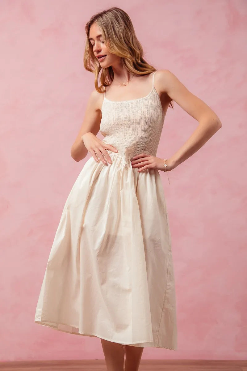 TEEK - Cream Smocked Sleeveless Casual Everyday Dress DRESS TEEK Trend