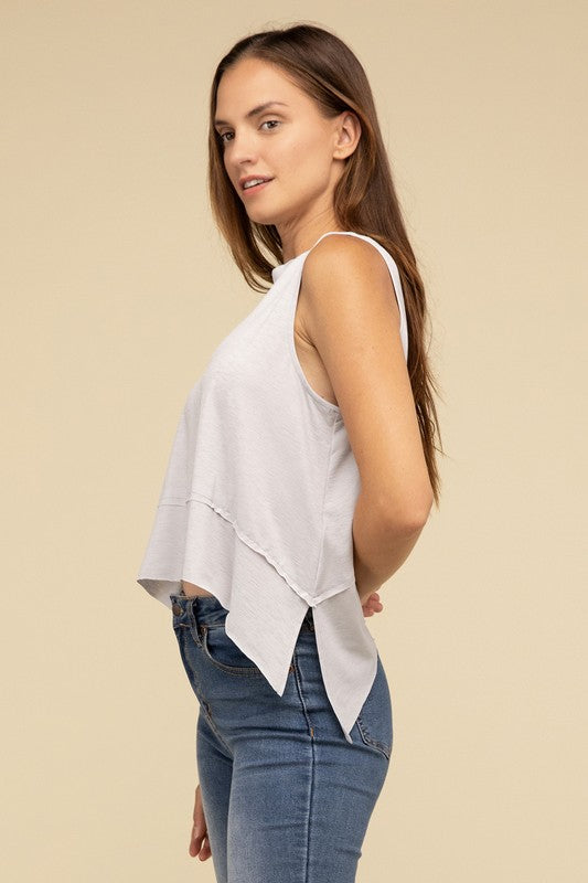 TEEK - Shark Bite Side Slit Short Sleeveless Top TOPS TEEK FG   