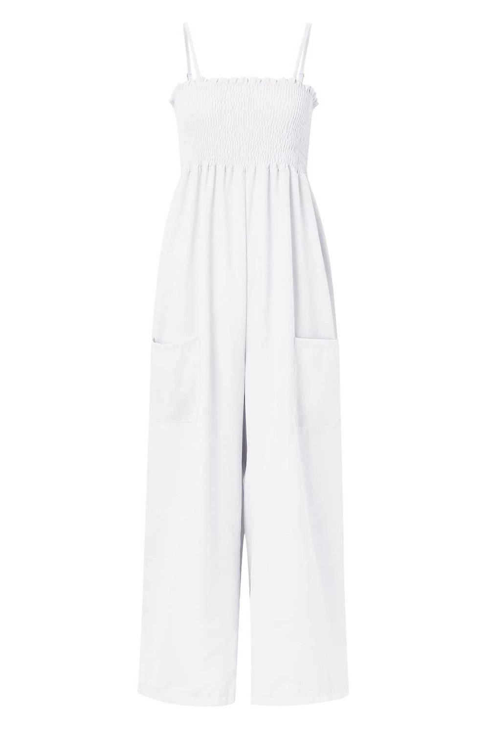 TEEK - Smocked Spaghetti Strap Wide Leg Jumpsuit JUMPSUIT TEEK Trend White S 