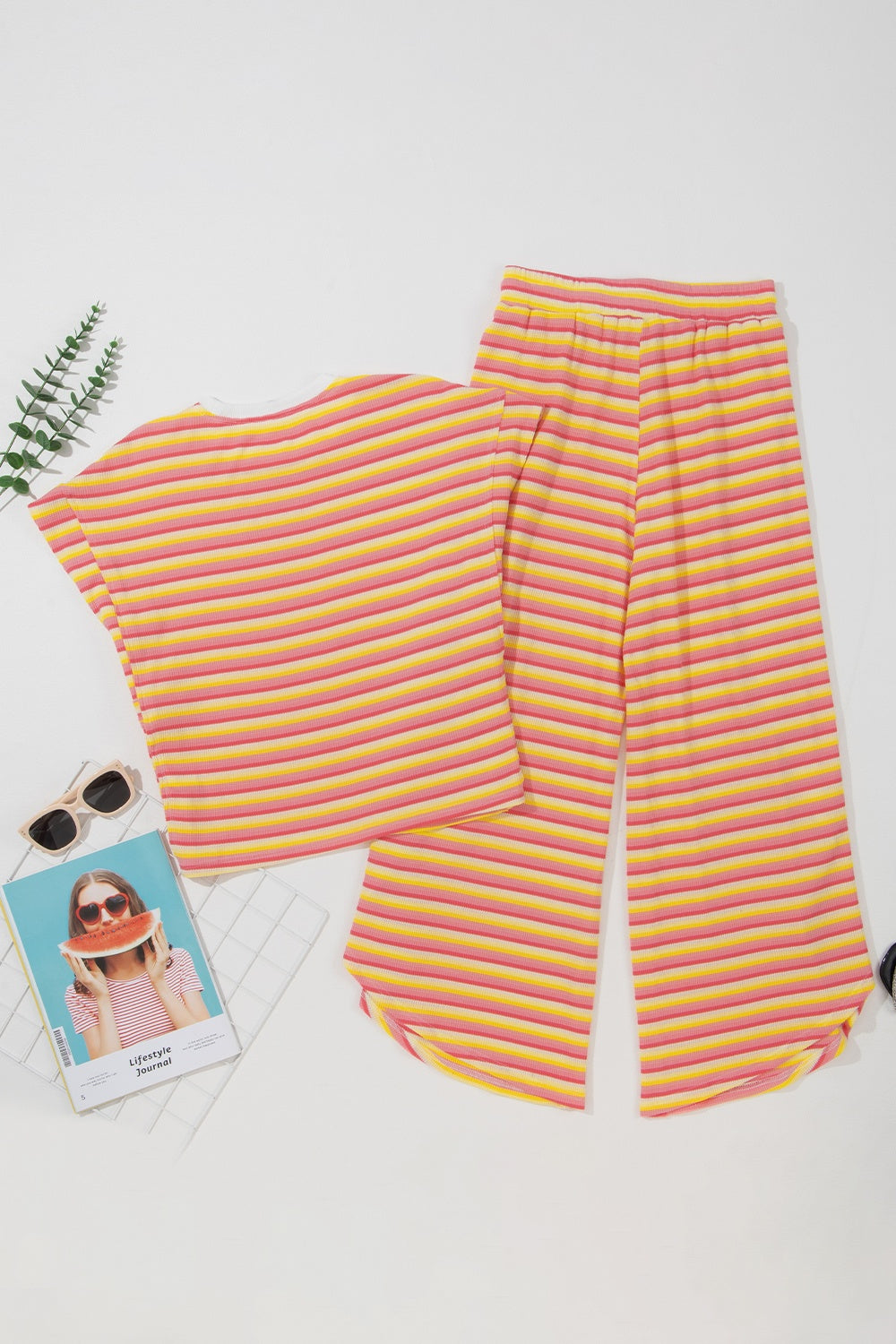 TEEK - Striped Top Tassel Drawstring Pants Set SET TEEK Trend   
