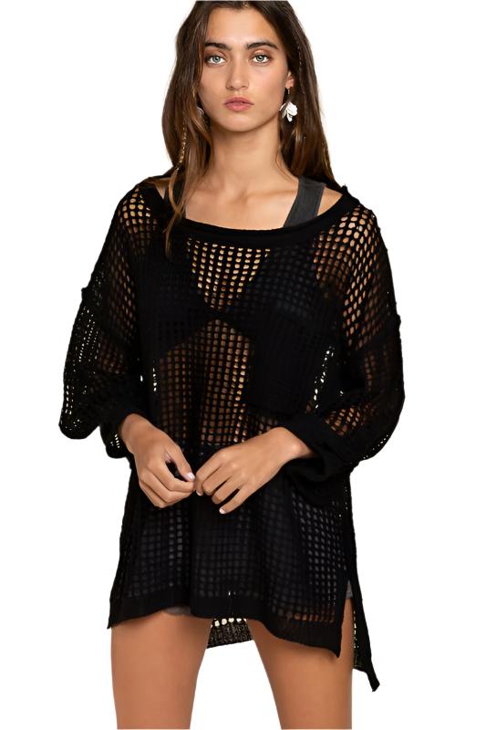 TEEK - Oversized Fit See Thru Pullover Sweater TOPS TEEK FG MATTE BLACK M 