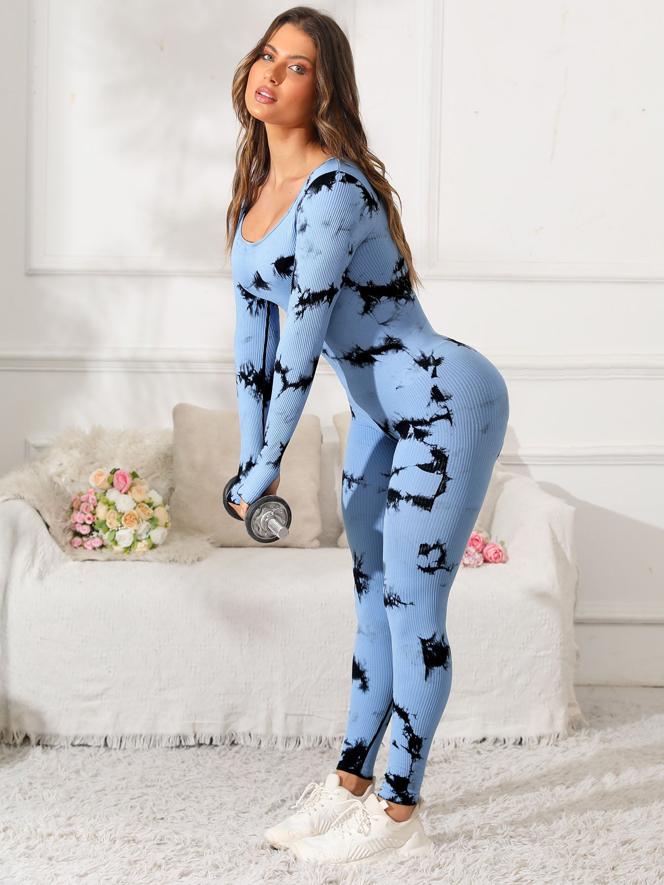 TEEK - Scoop Neck Long Sleeve Active Jumpsuit JUMPSUIT TEEK Trend Light Blue S 