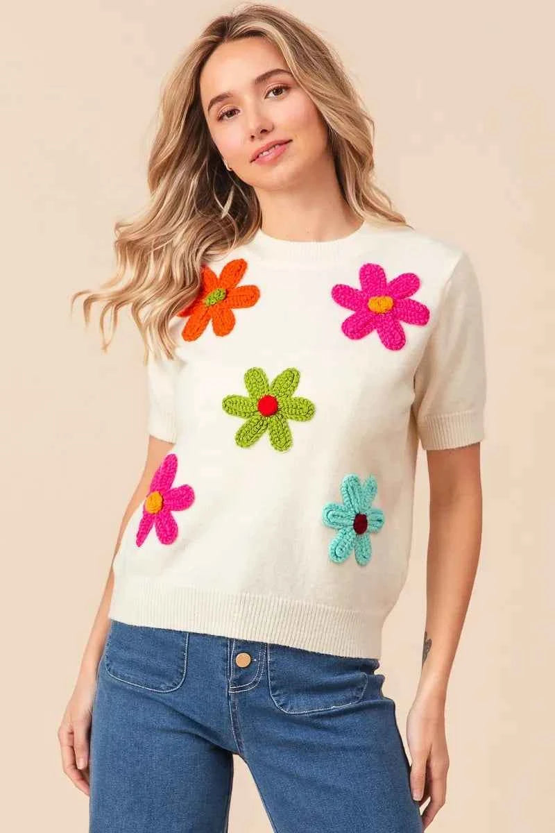 TEEK - Crochet Flower Patch Sweater Top TOPS TEEK Trend