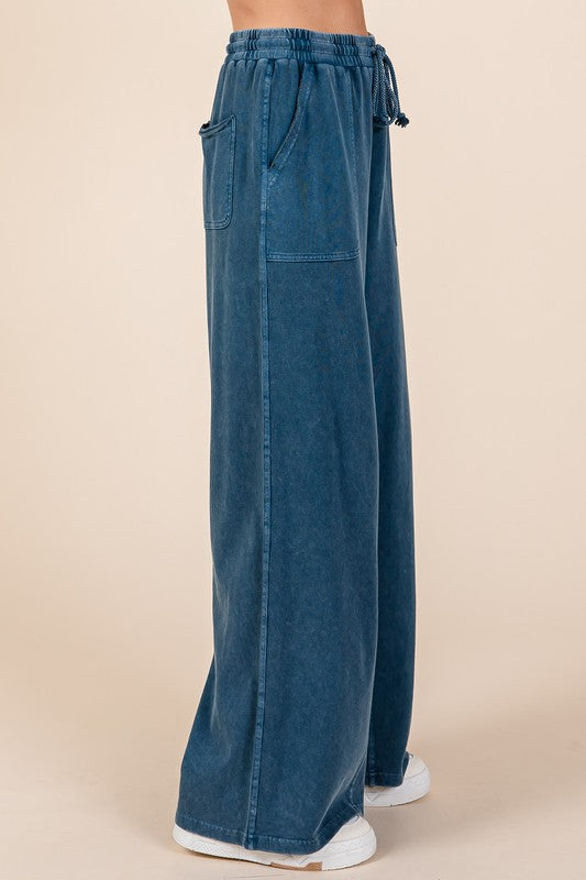 Mittoshop Mineral Wash French Terry Drawstring Wide Leg Pants TEEK Trend