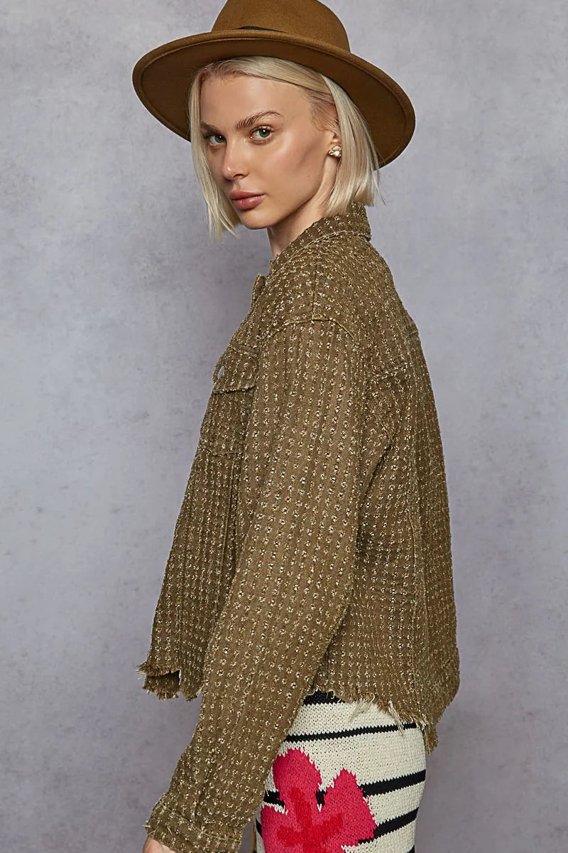 TEEK - Olive Raw Hem Button Up Chest Pocketed Jacket JACKET TEEK Trend