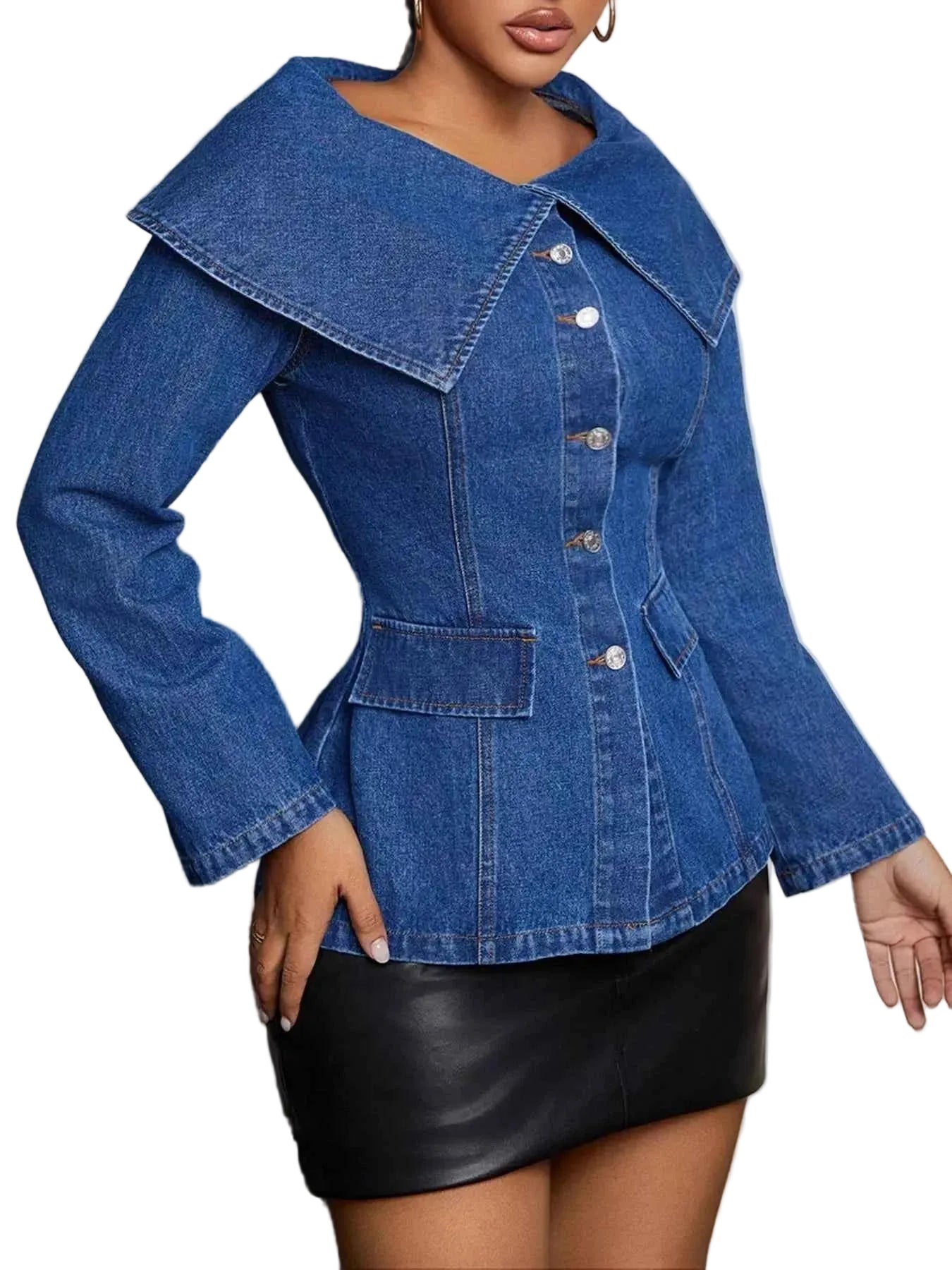 TEEK - Button-Front Long Sleeve Denim Top TOPS TEEK Trend