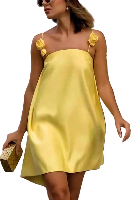 TEEK - Floral Strap Mini A-Line Dress DRESS TEEK Trend Yellow S