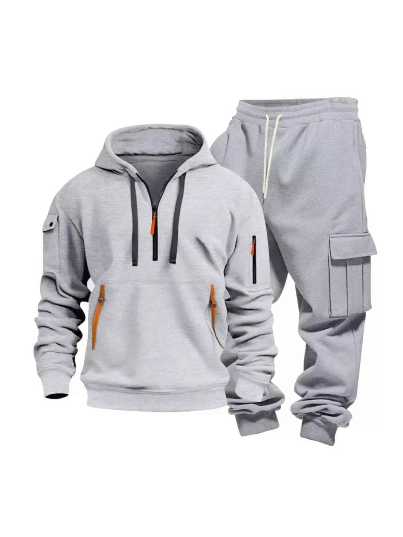 TEEK - Mens Full Size Half Zip Hoodie and Cargo Pants Set SET TEEK Trend