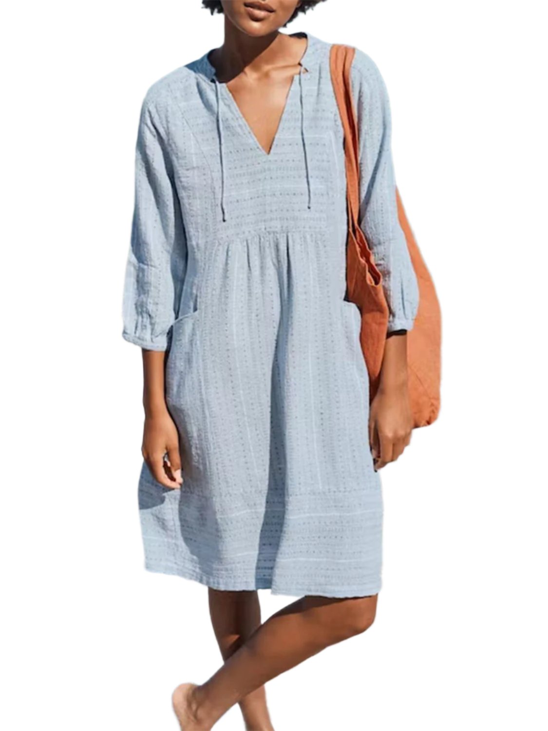 TEEK - Full Size Tied Three-Quarter Sleeve Dress DRESS TEEK Trend Light Blue S 