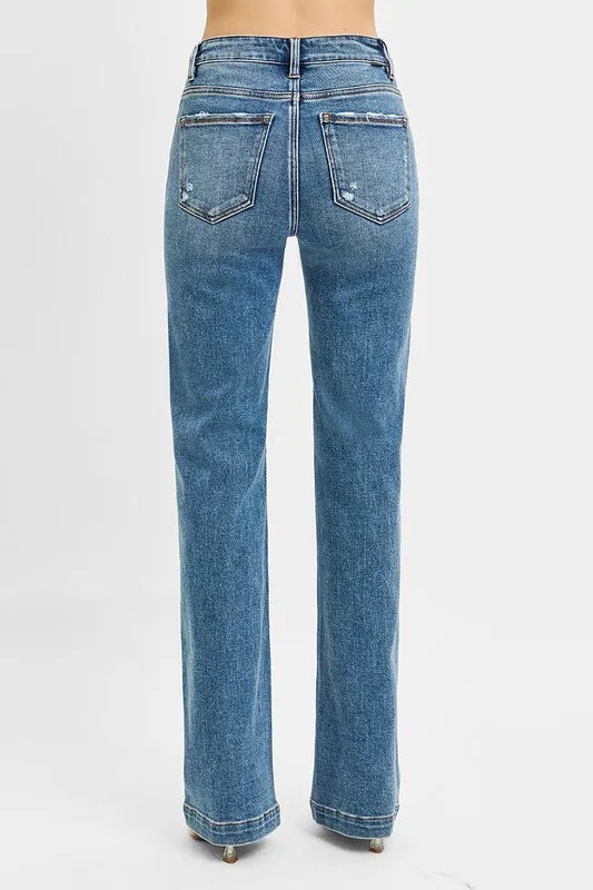 TEEK - Medium Wash Distressed Detail Bootcut Jeans JEANS TEEK Trend