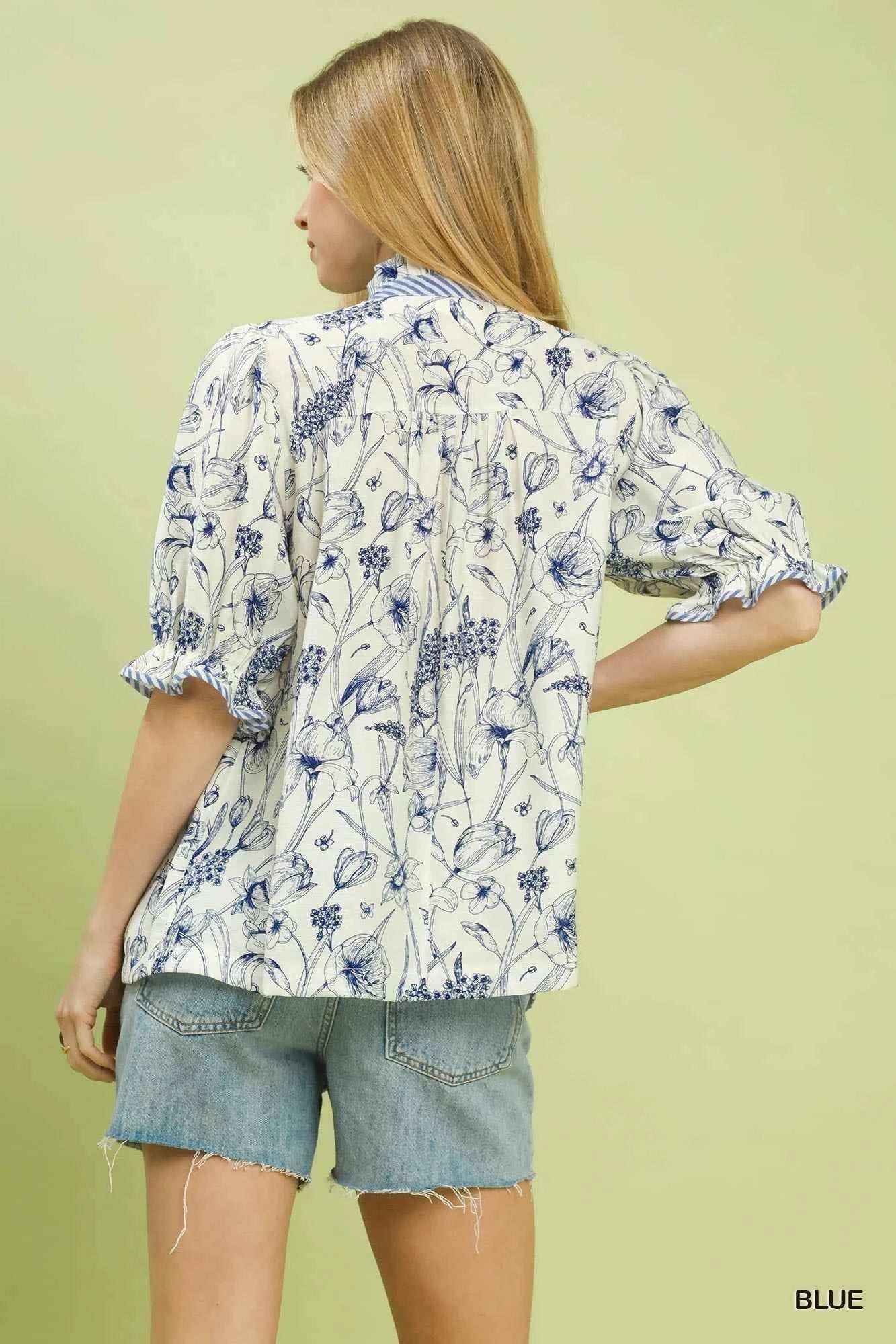 TEEK - Mixed Print Button Front Top Trendsi