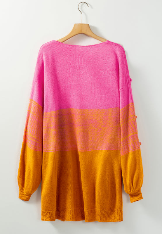 TEEK - Pompom Color Block Open Front Cardigan SWEATER TEEK Trend