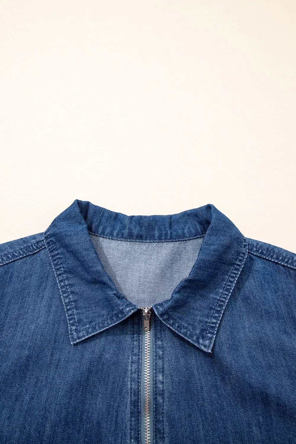 Zip Up Collared Short Sleeve Shift Mini Denim Dress Trendsi