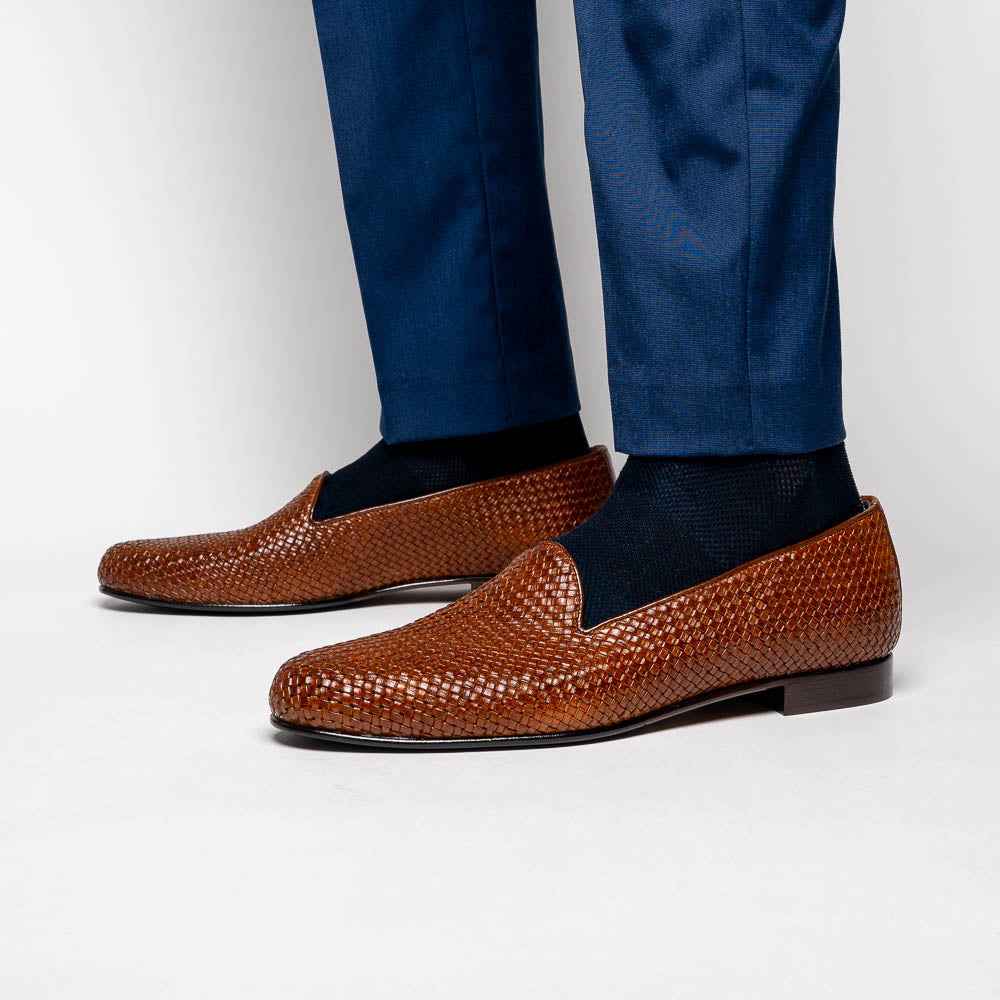 15-211-CGN CESTINO Calfskin Basketweave Slip On, Cognac Shop Zelli Italia