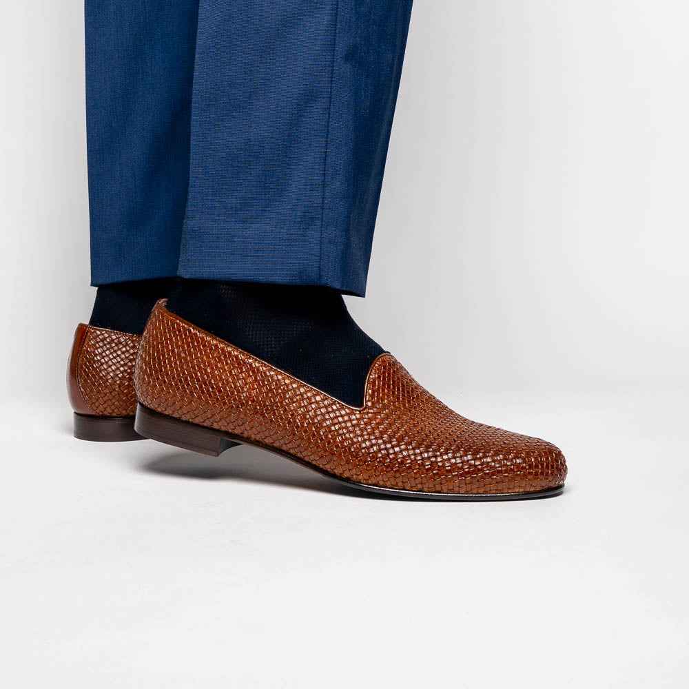 15-211-CGN CESTINO Calfskin Basketweave Slip On, Cognac Shop Zelli Italia