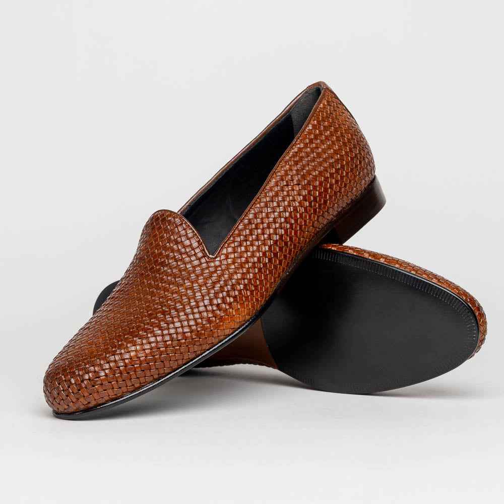 15-211-CGN CESTINO Calfskin Basketweave Slip On, Cognac Shop Zelli Italia